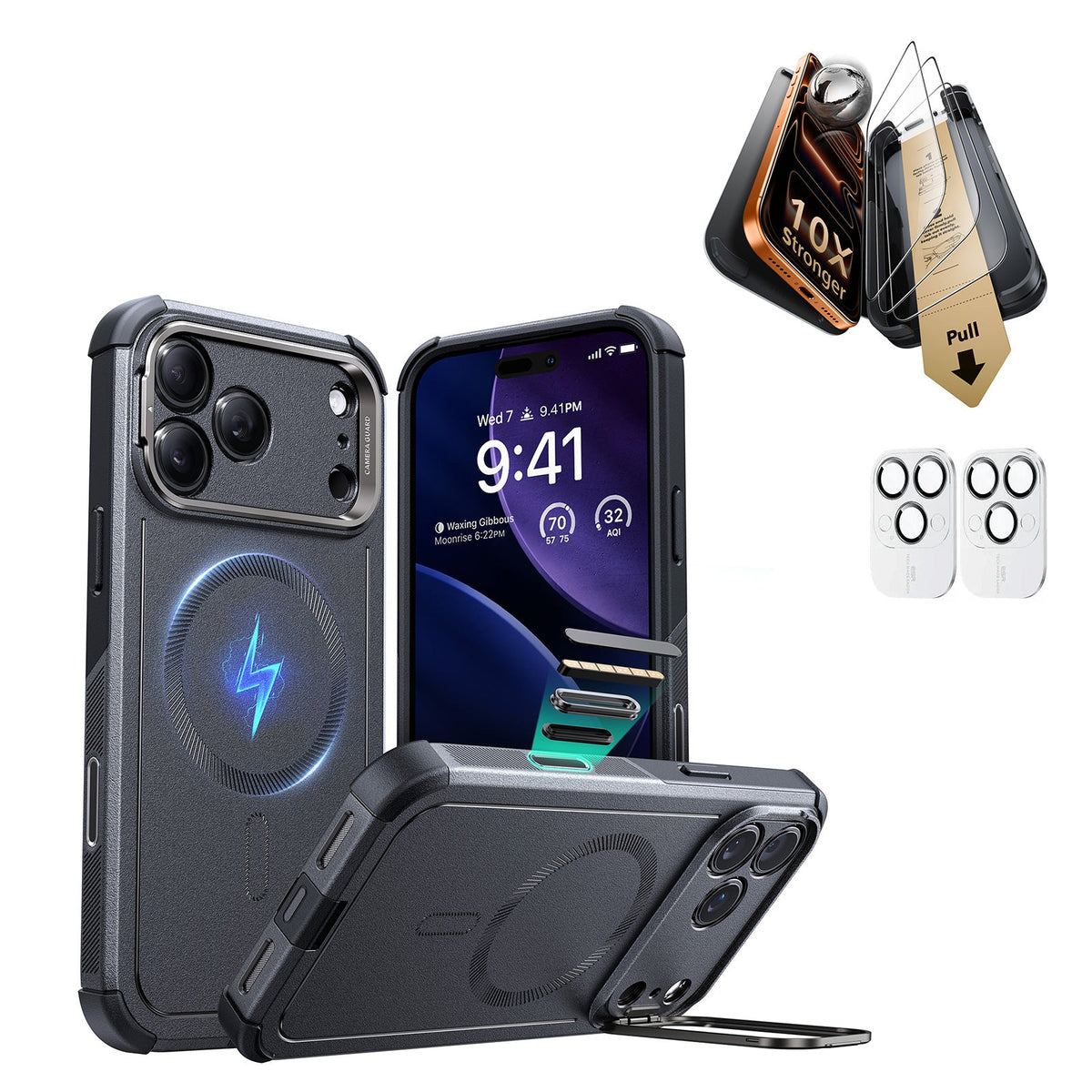 iPhone 17 Pro Max Cyber Tough Magsafe Case with Corning Glass Screen  Ptorctor Gray