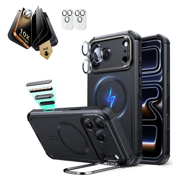 iPhone 17 Pro Max Cyber Tough Magsafe Case with Corning Glass Screen Protector Black