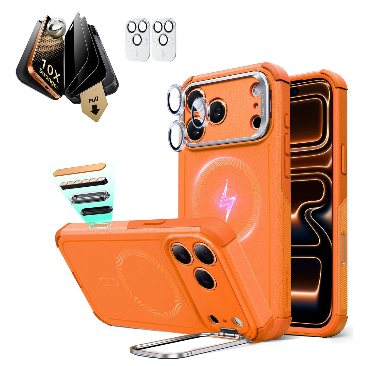 iPhone 17 Pro Max Cyber Tough Magsafe Case with Corning Glass Screen Protector Orange