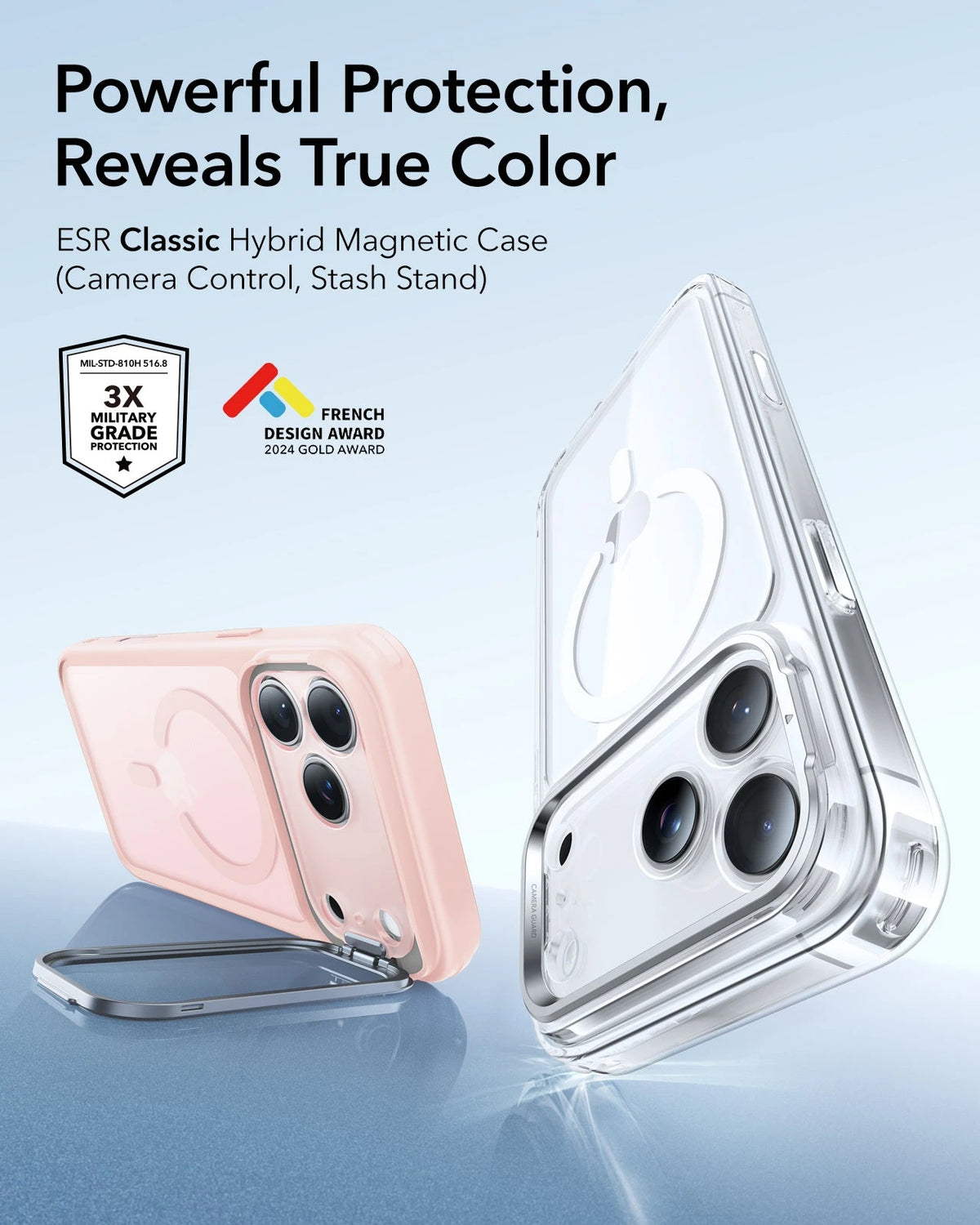 ESR iPhone 17 Pro Max Classic Hybrid Magsafe Case with Stand Camera Control Frosted Bubblegum Pink