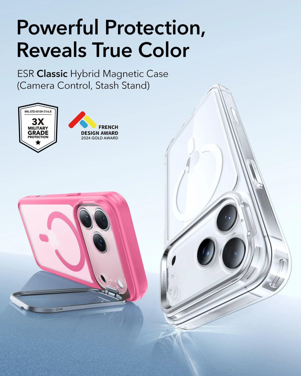 ESR iPhone 17 Pro Max Classic Hybrid Magsafe Case with Stand Camera Control Frosted Pink
