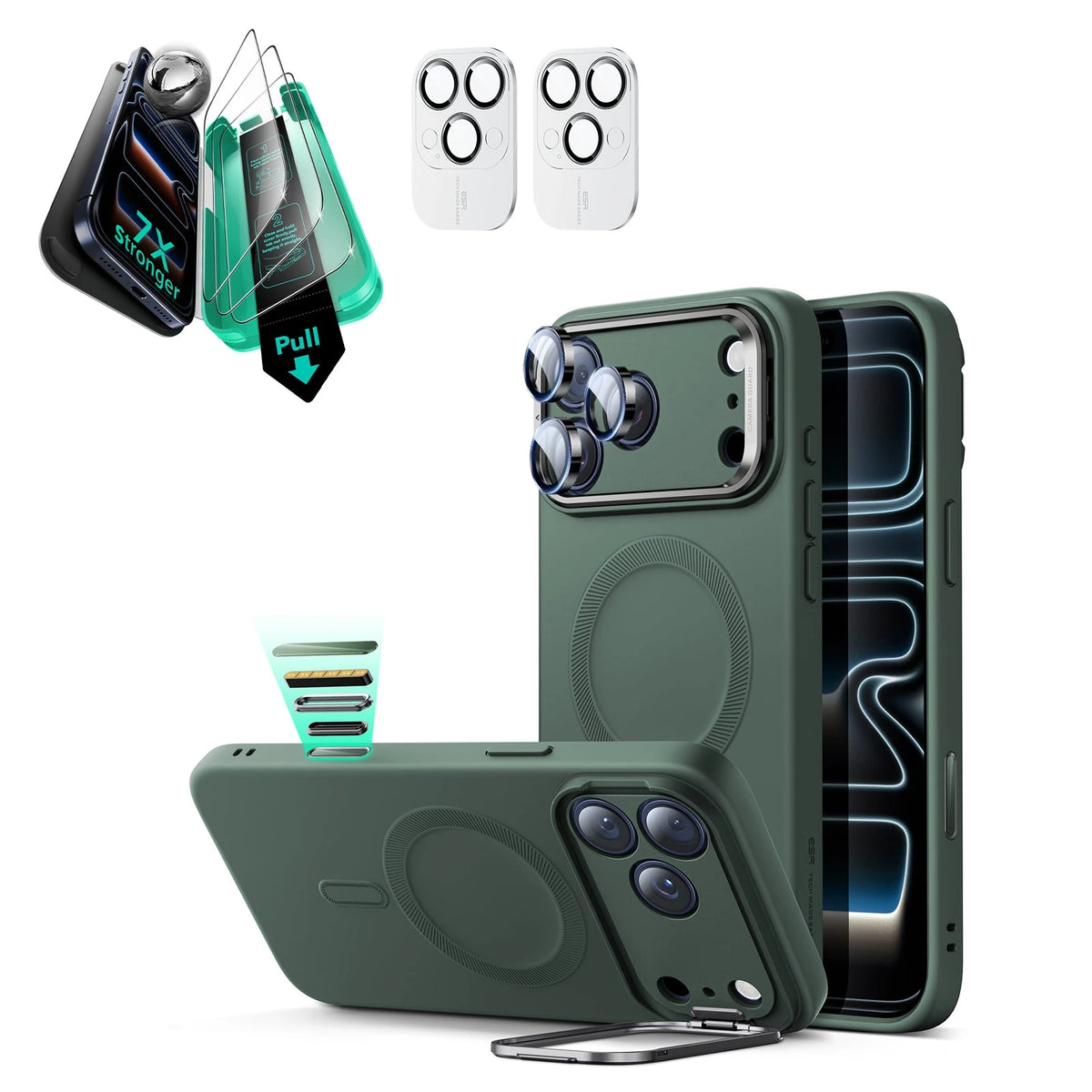 iPhone 17 Pro Max Cloud Soft Magnetic Case (Camera Control, Stash Stand) Armorite Protection Bundle - Olive Green ESR ESR