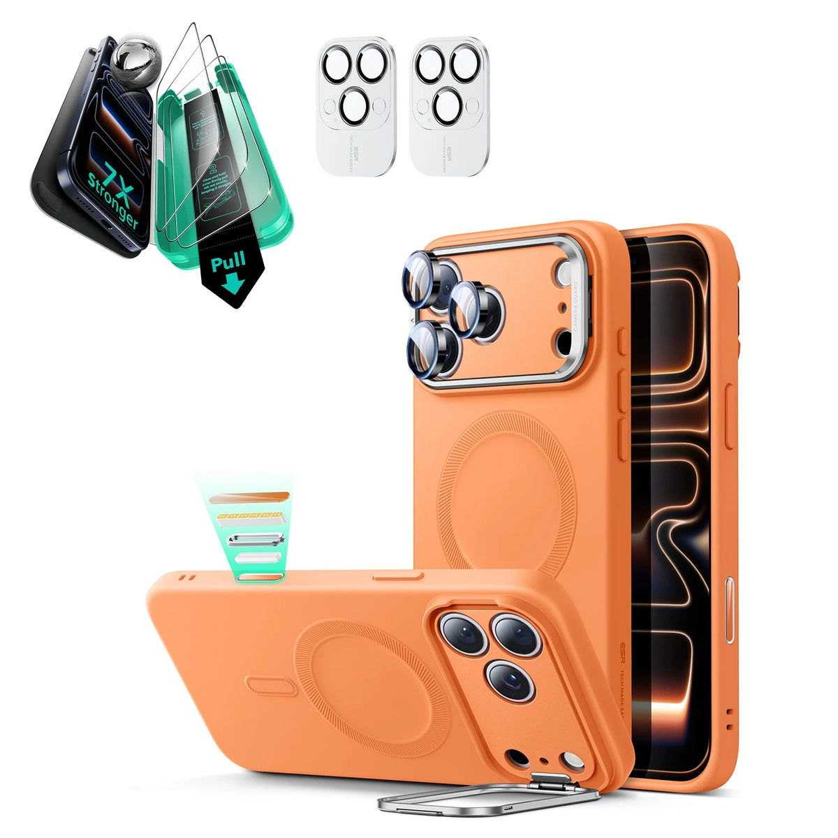 iPhone 17 Pro Max Cloud Soft Magnetic Case (Camera Control, Stash Stand) Armorite Protection Bundle - Orange ESR ESR