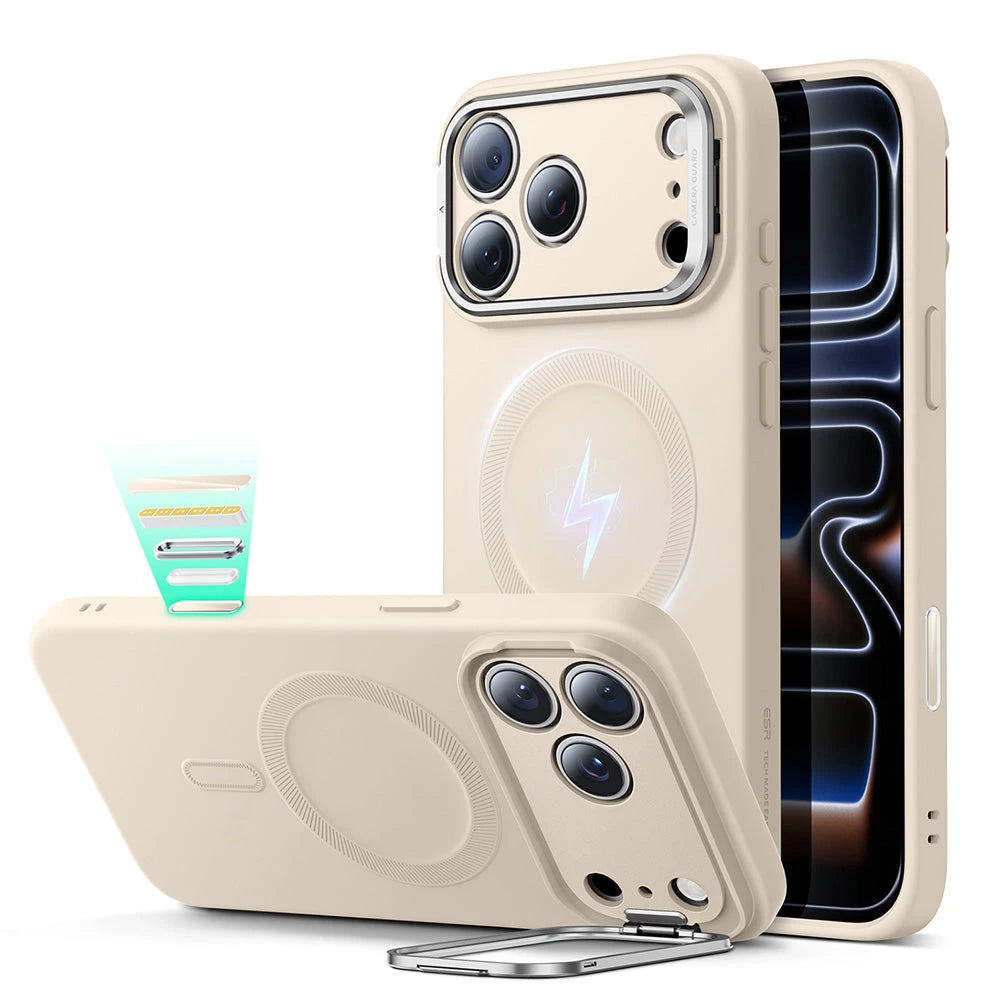 iPhone 17 Pro Max Cloud Soft Silicone Magsfae Case with Stand Light Tan
