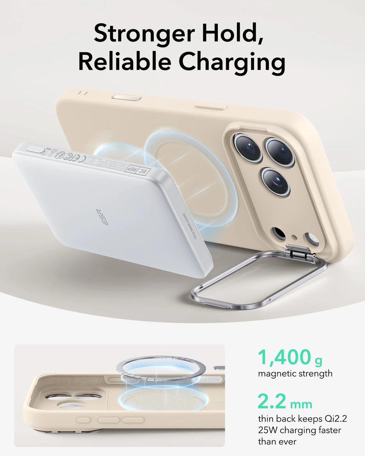 iPhone 17 Pro Max Cloud Soft Silicone Magsfae Case with Stand Light Tan Stronger Hold, Reliable Charging