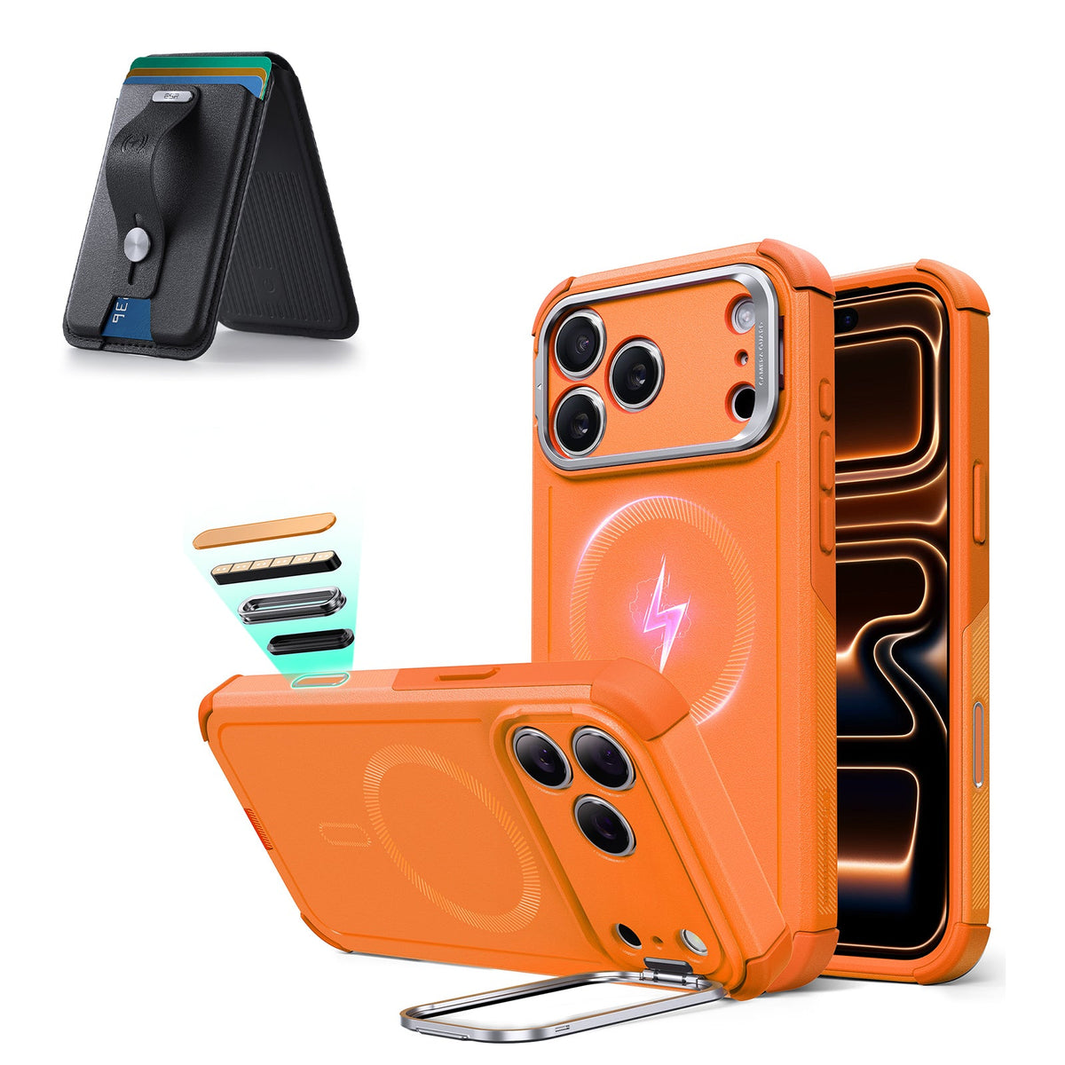 iPhone 17 Pro Max Cyber Tough Magsafe Case with Magsafe Wallet Find My Orange