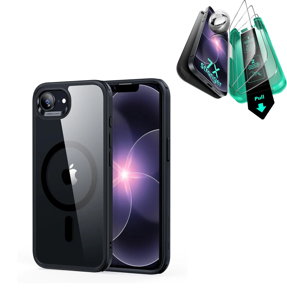  iPhone 17e Classic Hybrid Magsafge Case with Armorite Temepered Glass Screen Protector Clear Black