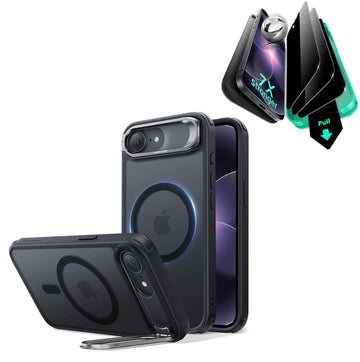  iPhone 17e Classic Hybrid Magsafe Case with Stand and Armorite Privacy Screen Protector Frosted Black