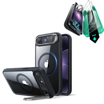 iPhone 17e Classic Hybrid Magsafe Case with Armorite Tempered Glass Screen Protecotr Clear Black
