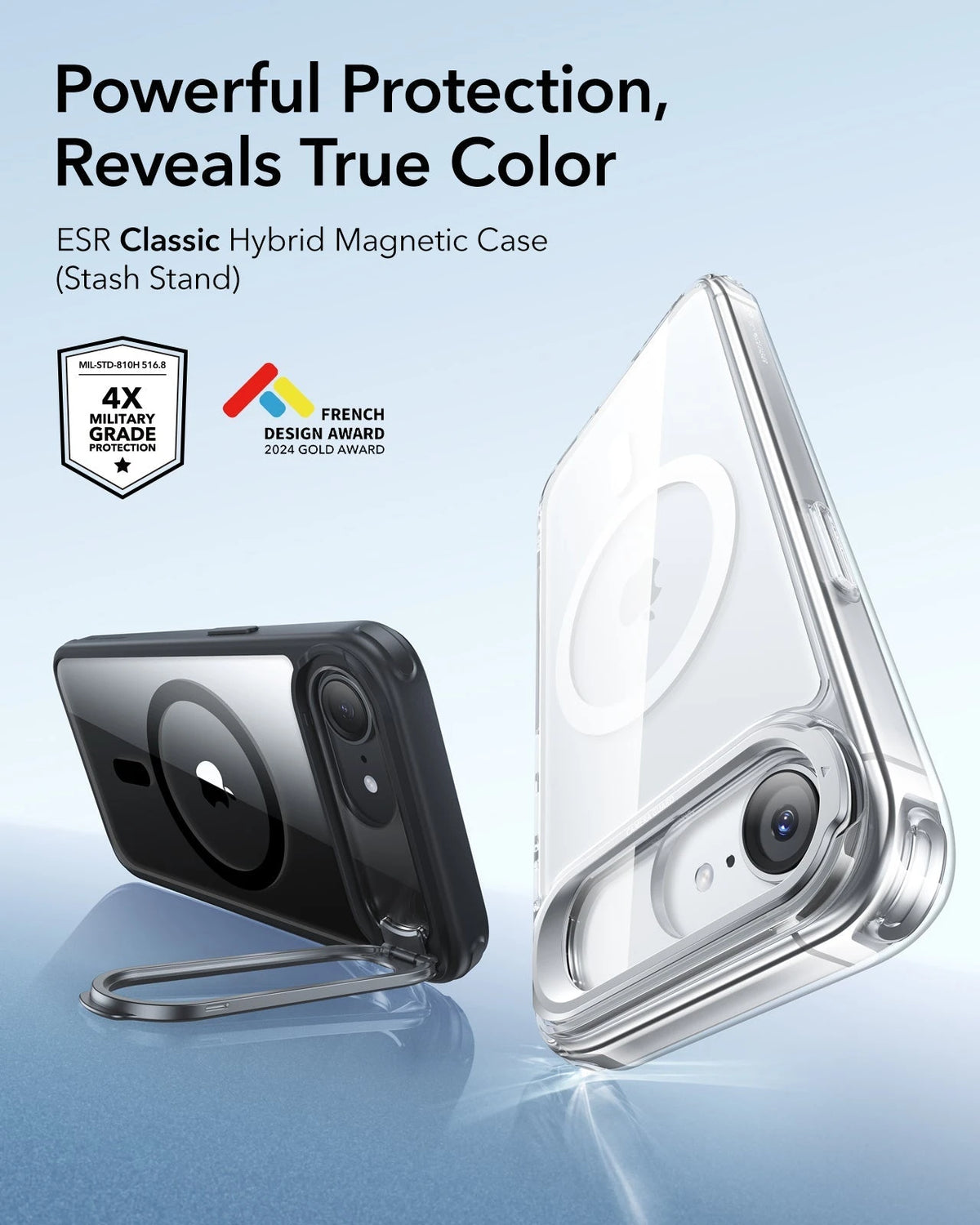 ESR iPhone 17e Classic Hybrid Magsafe Case with Stand Clear Black Powerful Protection Reveals True Color