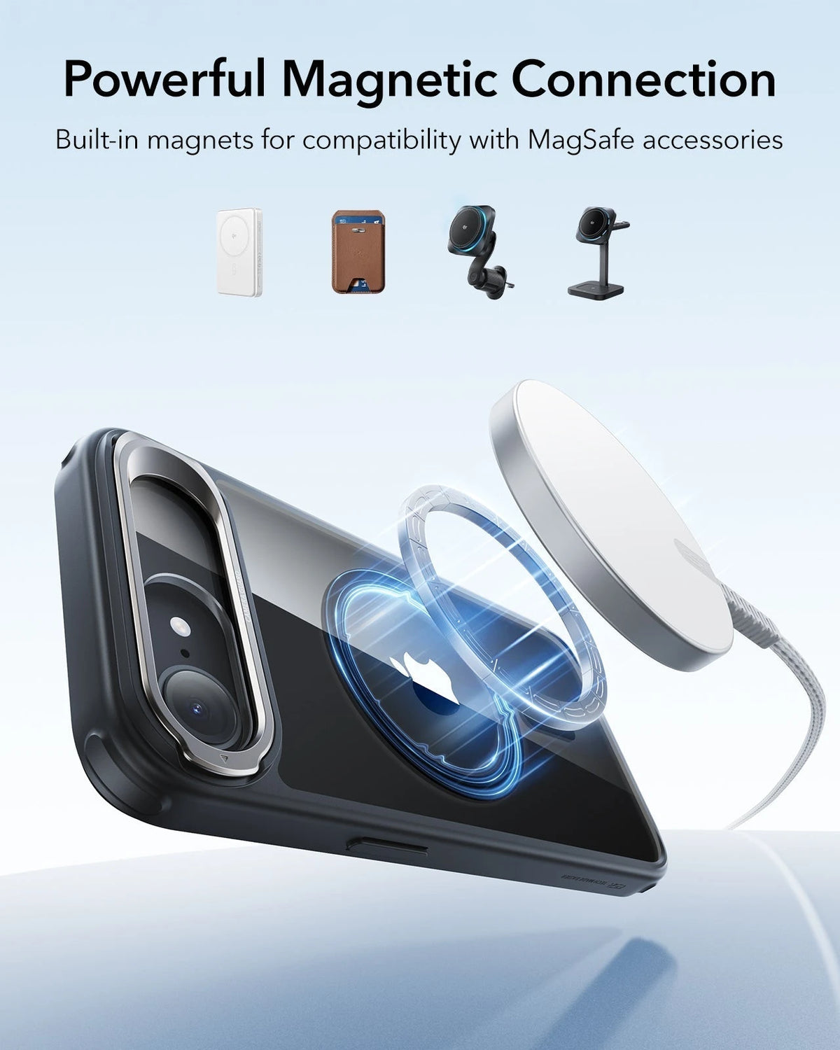 ESR iPhone 17e Classic Hybrid Magsafe Case with Stand Clear Black Powerful Magnetic Connection