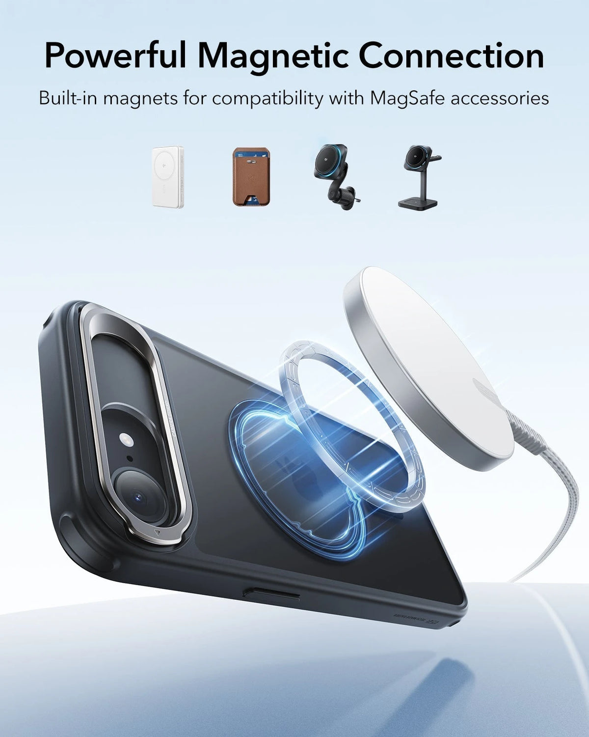 ESR iPhone 17e Classic Hybrid Magsafe Case with Stand Frosted Black Powerful Magnetic Connection