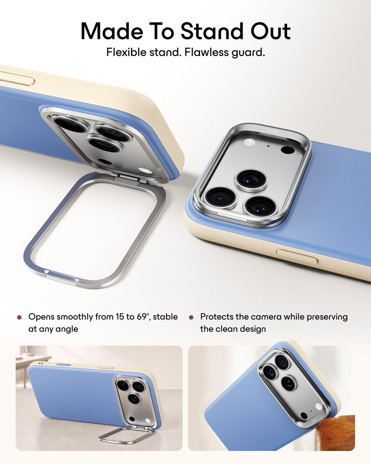Misty Blue Vegan Leather iPhone 18 Pro Magsafe Case with Stand Made To Stand Out
