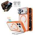Frosted Orange iPhone 18 Pro Magsafe Slim Phone Case with Stand pair corning privacy glass privacy screen protector and camera lens protector