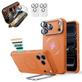 Orange iPhone 18 Pro Cyebr Tough Magsafe Phone Case with Stand pair corning glass  screen protector and camera lens protector