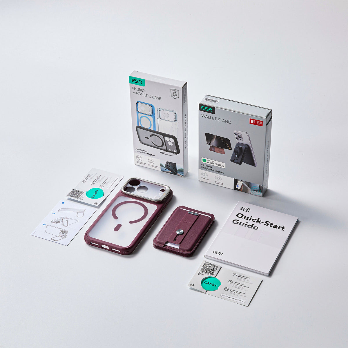 Classic Hybrid Magnetic Case with Camera Control and Flex Stand, Plus Geo Wallet Stand Bundle - Frosted Deep Burgundy