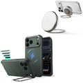 iPhone 18 Pro Cyber Tough Magnetic Case with Camera Control and Flex Stand, Plus Cyclone 25W Magnetic Charging Pad Bundle - Olive Green