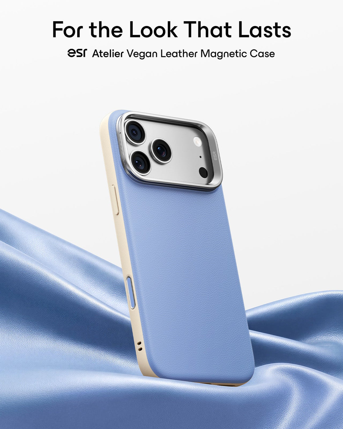 Misty Blue Vegan Leather iPhone 18 Pro Max Magsafe Case with Stand For the Look That Lasts