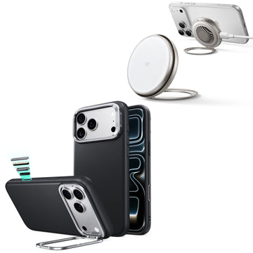 iPhone 18 Pro Max Atelier Silicone Leather Magnetic Case with Camera Control and Flex Stand, Plus Cyclone 25W Magnetic Charging Pad Bundle - Black ESR ESR