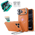 Orange iPhone 18 Pro Max Cyebr Tough Magsafe Phone Case with Stand pair tempered glass screen protector and camera lens protector