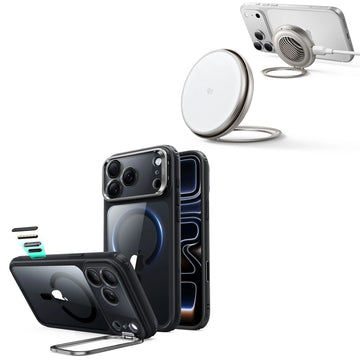 iPhone 18 Pro Max Classic Hybrid Magnetic Case with Camera Control and Flex Stand, Plus Cyclone 25W Magnetic Charging Pad Bundle - Clear Black