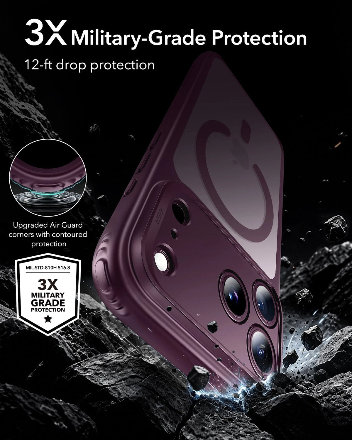 ESR Frosted Deep Burgundy iPhone 18 Pro Magsafe Slim Phone Case 3X Military-Grade Protection