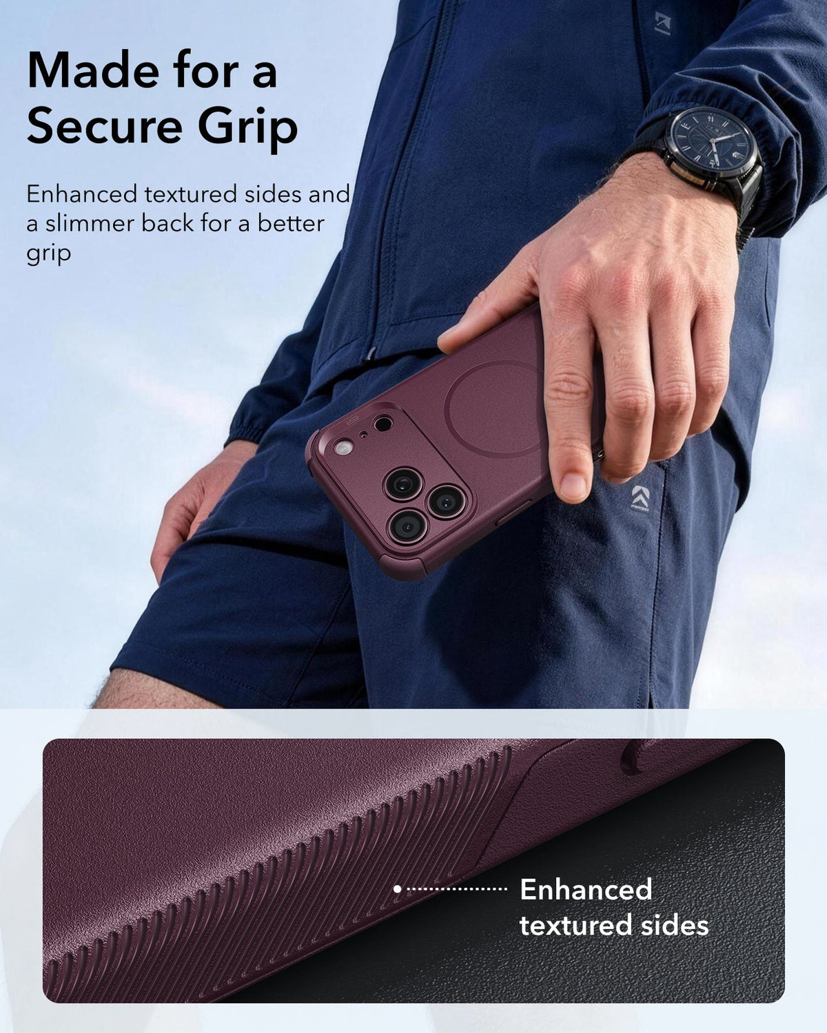ESR Deep Burgundy iPhone 18 Pro Case Tough Phone Case with Magsafe Made for a Secure Grip