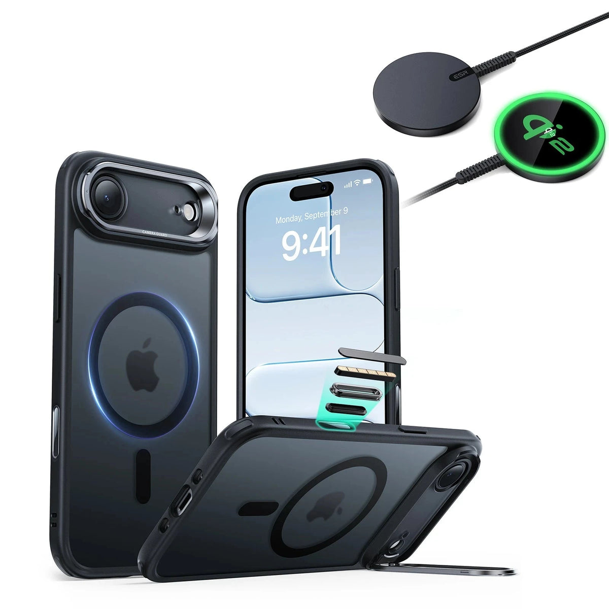 iPhone Air Classic Hybrid Magsafe Case With Stand  and Qi2 Wireless Charger Frosted Black