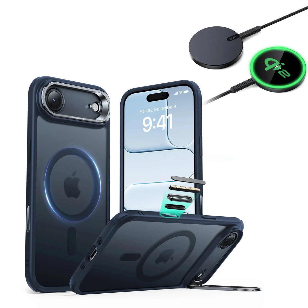 iPhone Air Classic Hybrid Magsafe Case With Stand  and Qi2 Wireless Charger Frosted Blue
