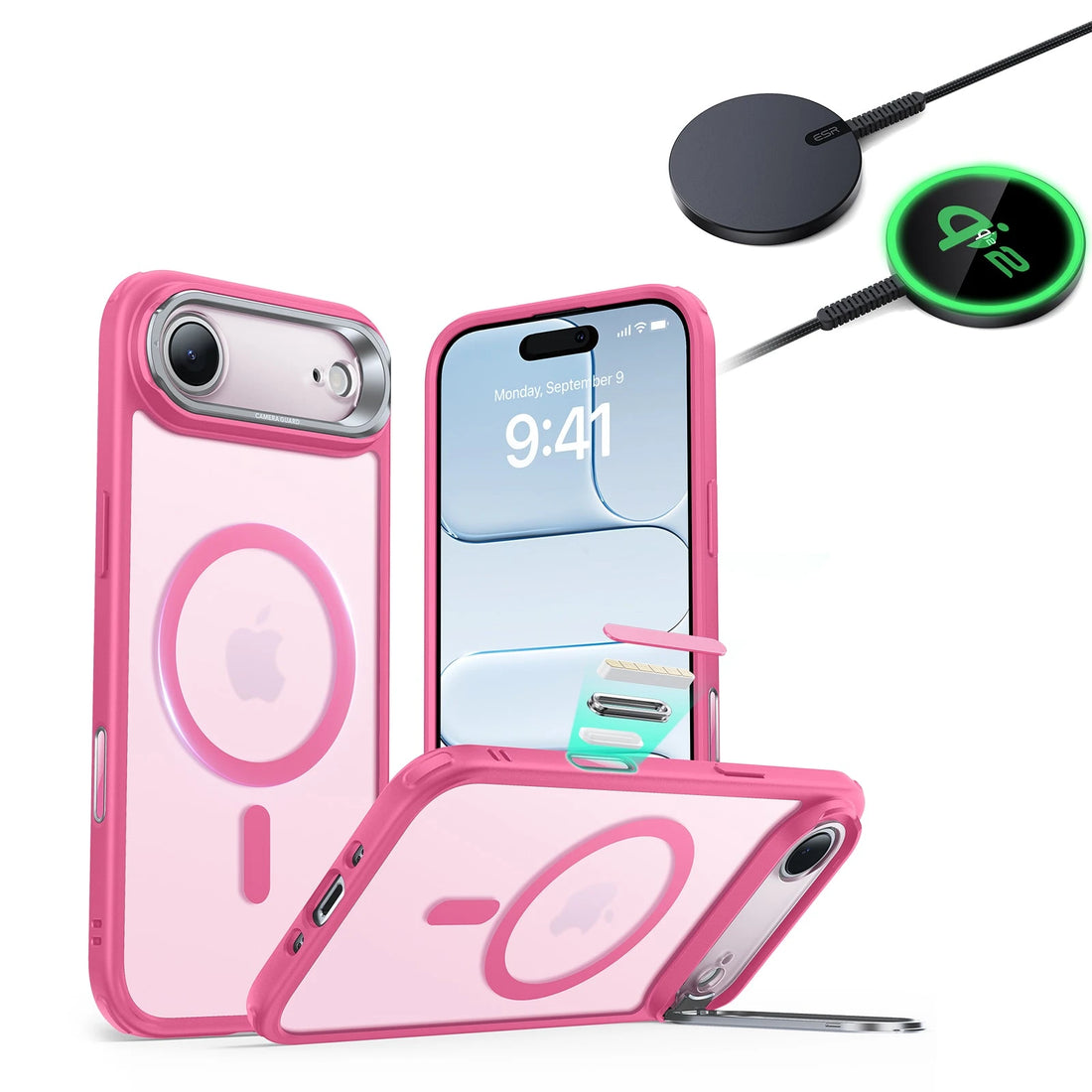 iPhone Air Classic Hybrid Magsafe Case With Stand  and Qi2 Wireless Charger Frosted Pink