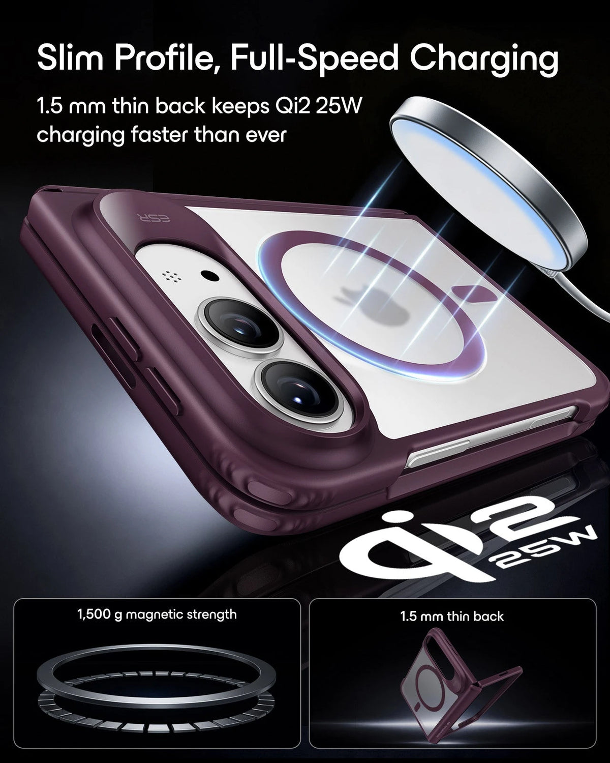 Deep Burgundy iPhone Duo Magsafe Slim Phone Case Slim Profile, Full-Speed Charging