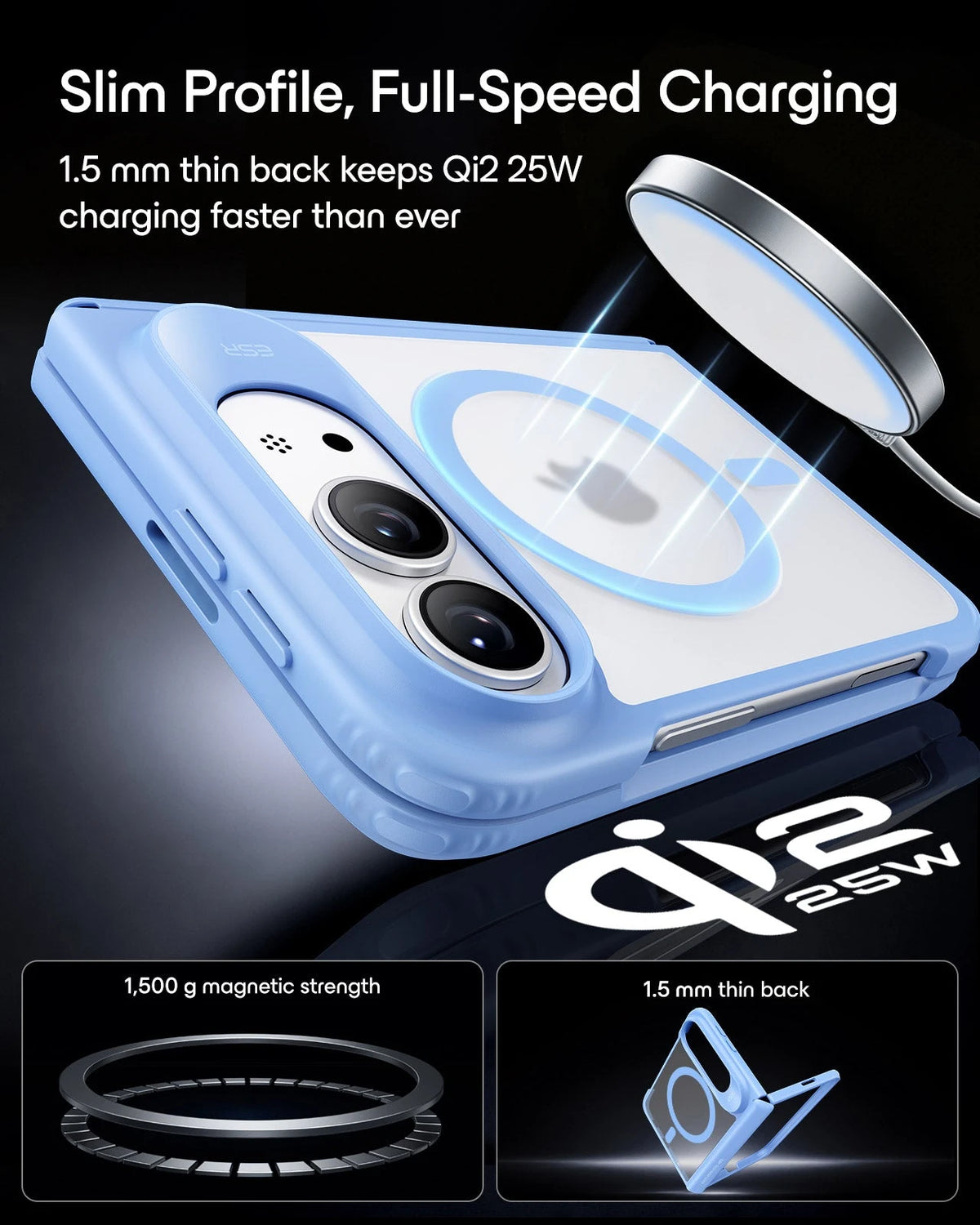 Misty Blue iPhone Duo Magsafe Slim Phone Case Slim Profile, Full-Speed Charging