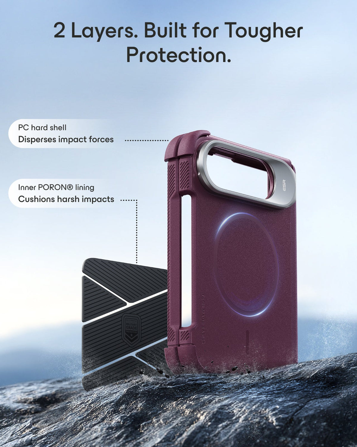 Deep Burgundy iPhone Duo Tough Phone Case Magsafe with Stand 2 Layers. Built for Tougher Protection.