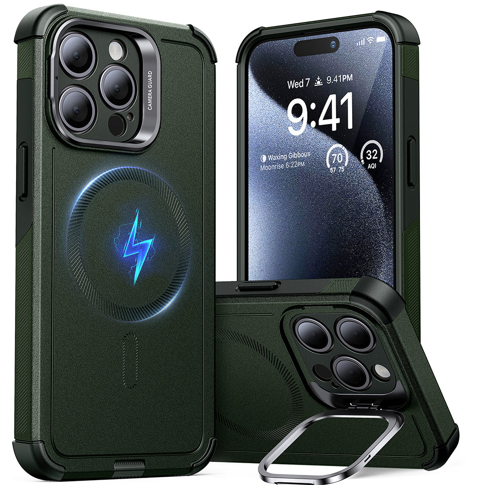 iPhone 15 Pro Cyber Tough Case with Stash Stand (HaloLock) - Dark Green ESR ESR