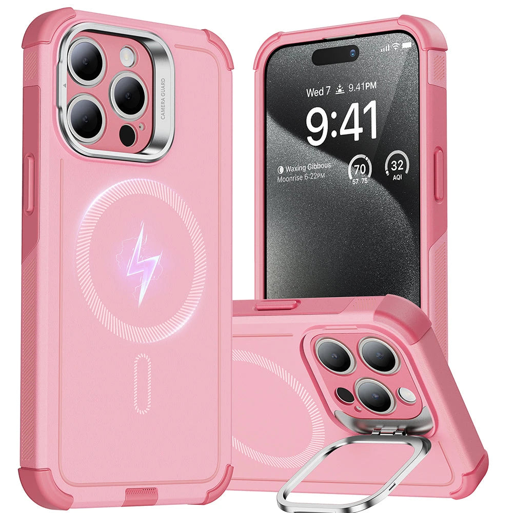 iPhone 15 Pro Cyber Tough Case with Stash Stand (HaloLock) - Pink ESR ESR