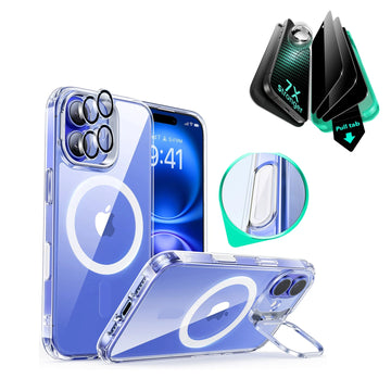 iPhone 16 Classic Hybrid Magnetic Case (Camera Control, Stash Stand) & Privacy Screen Protector Bundle - Clear ESR ESR