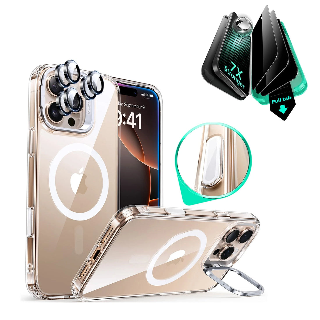 iPhone 16 Pro Classic Hybrid Magnetic Case (Camera Control, Stash Stand) & Privacy Screen Protector Bundle - Clear ESR ESR