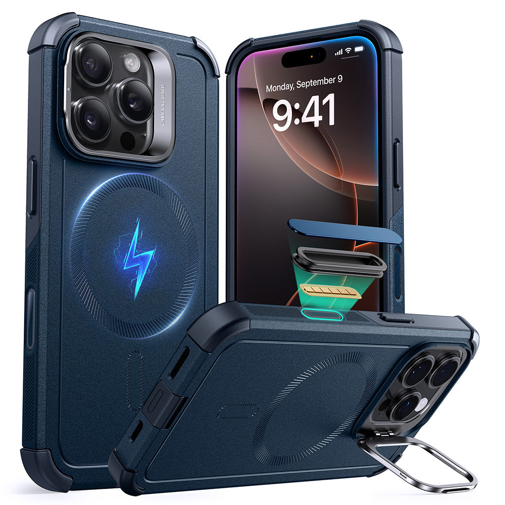 iPhone 16 Pro Cyber Tough Magnetic Case (Camera Control, Stash Stand) - Navy Blue ESR ESR