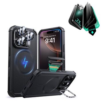 iPhone 16 Pro Cyber Tough Magnetic Case Privacy Protection Bundle (Camera Control, Stash Stand) - Black ESR ESR