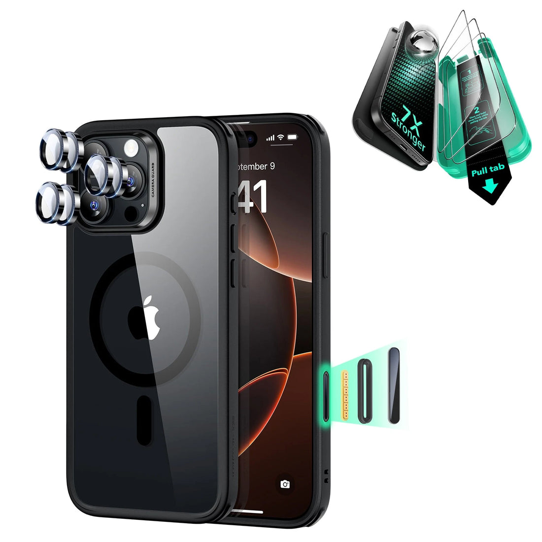 iPhone 16 Pro Max Classic Hybrid Magnetic Case (Camera Control) & Screen Protection Bundle - Clear Black ESR ESR