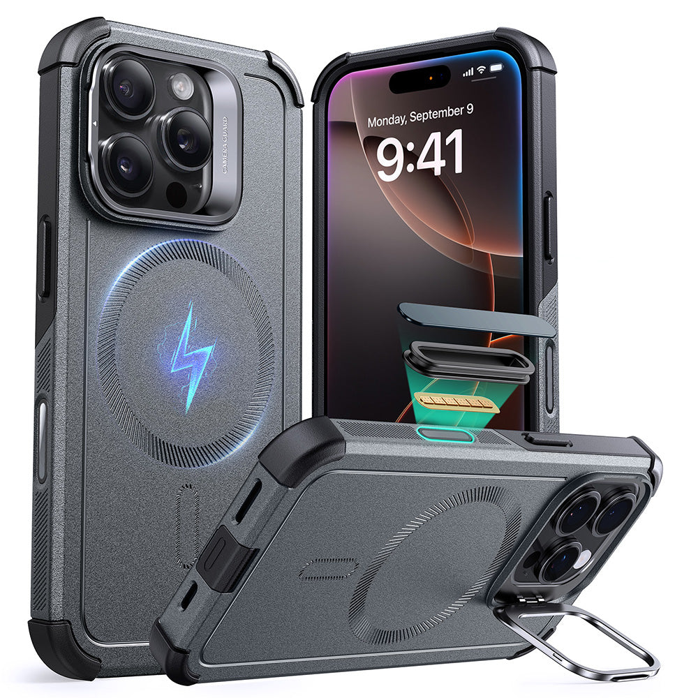 iPhone 16 Pro Max Cyber Tough Magnetic Case (Camera Control, Stash Stand) - Grey ESR ESR
