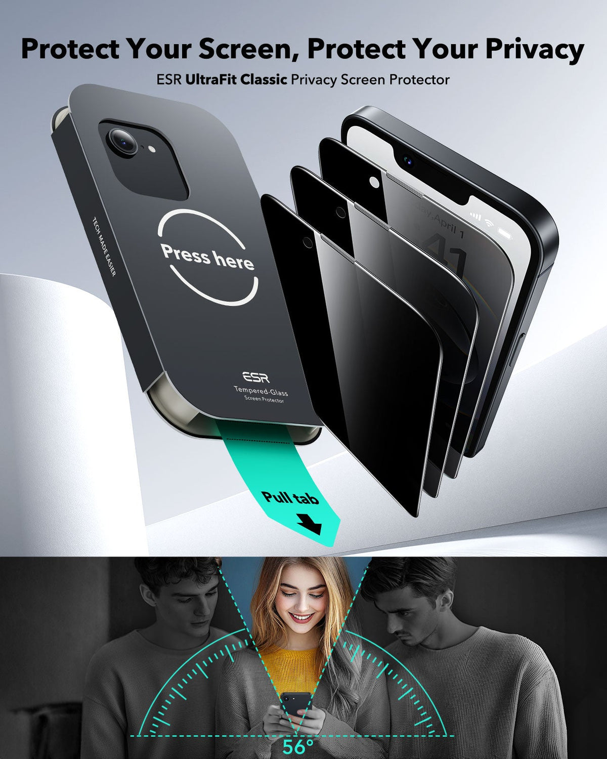 iPhone 16e UltraFit Classic Privacy Screen Protector - 3 Pack ESR ESR