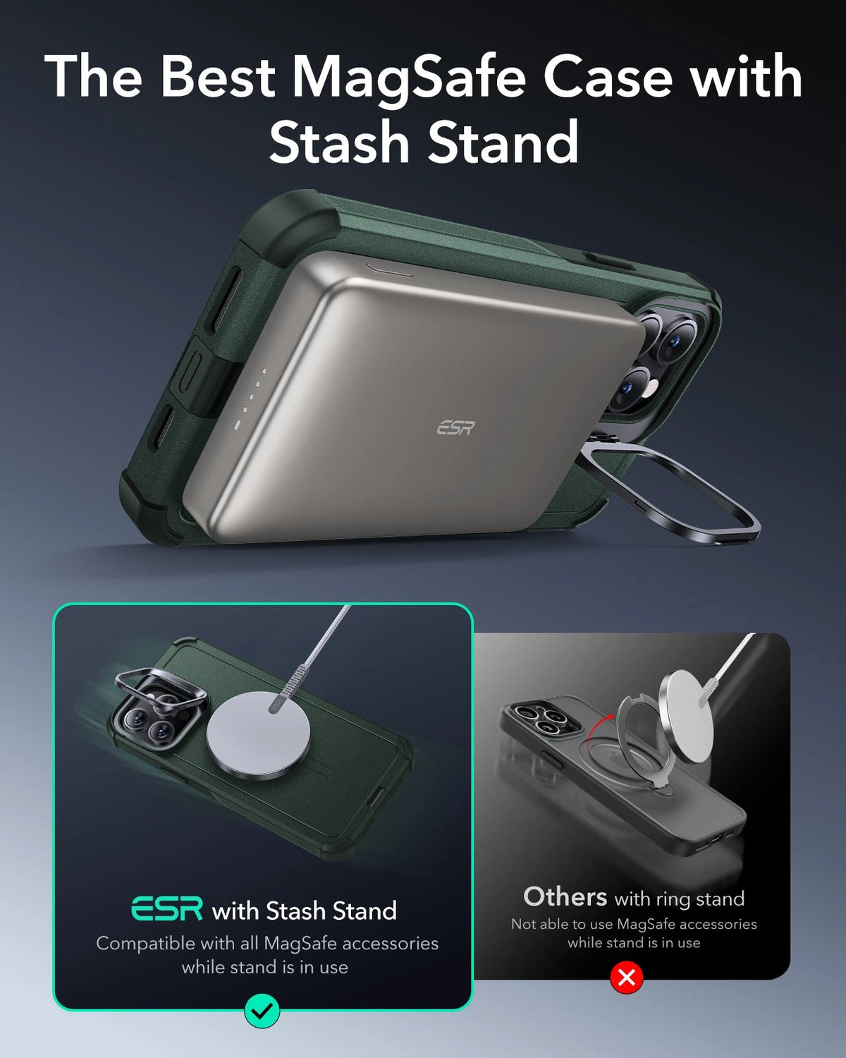 iPhone 13 Pro Cyber Tough Magnetic Case (Stash Stand) - Green ESR ESR