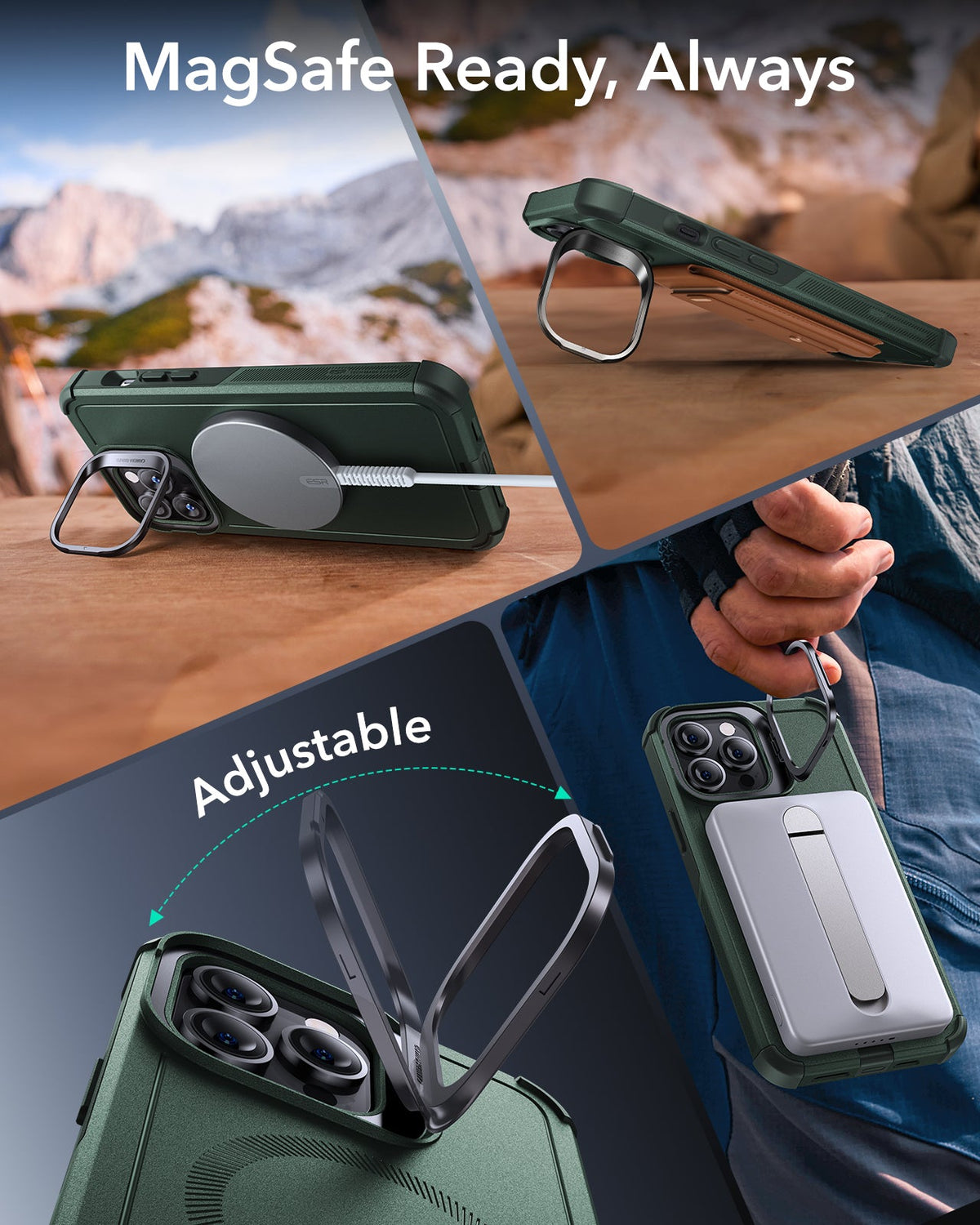 iPhone 13 Pro Cyber Tough Magnetic Case (Stash Stand) - Green ESR ESR