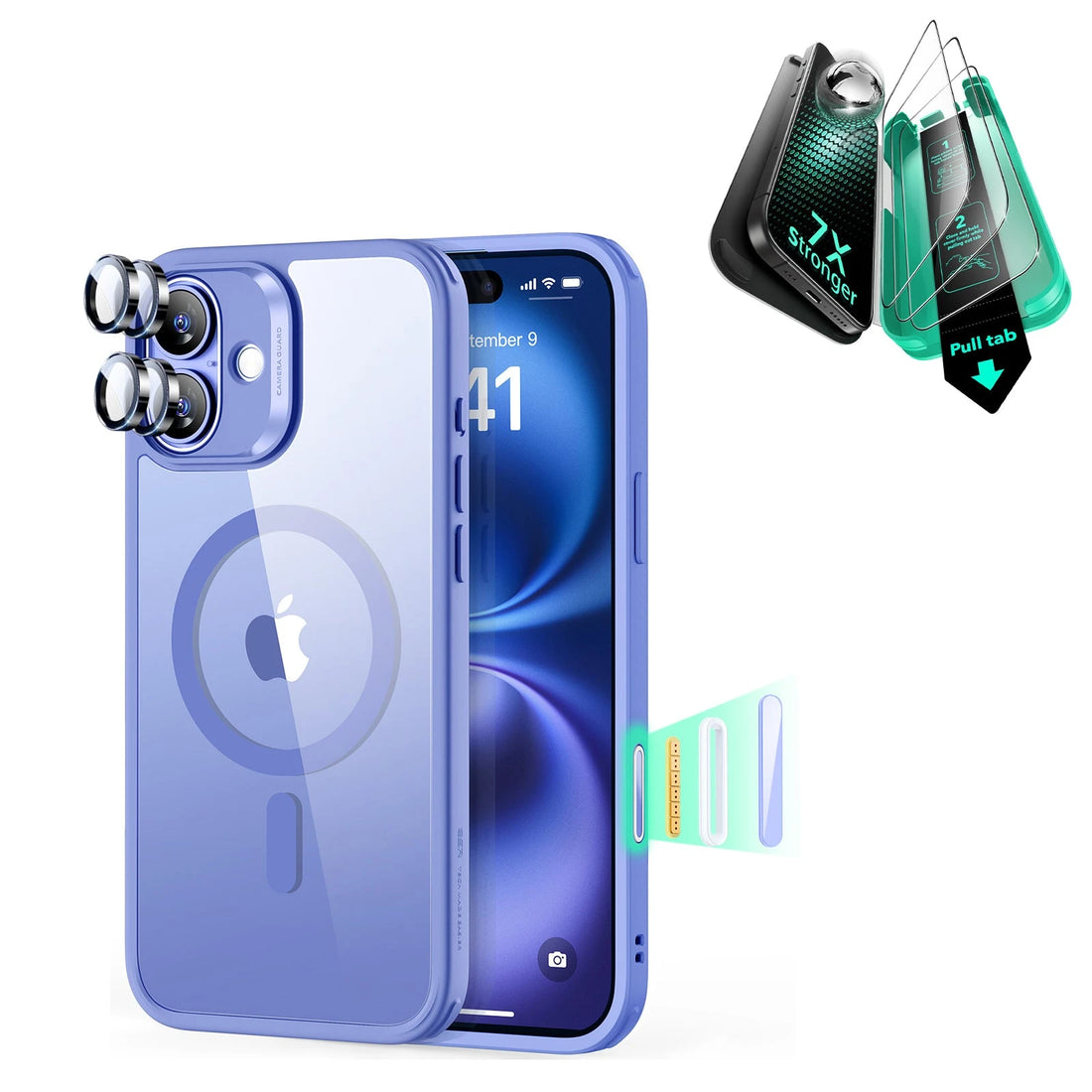 iPhone 16 Plus Classic Hybrid Magnetic Case (Camera Control) & Screen Protection Bundle - Clear Blue ESR ESR