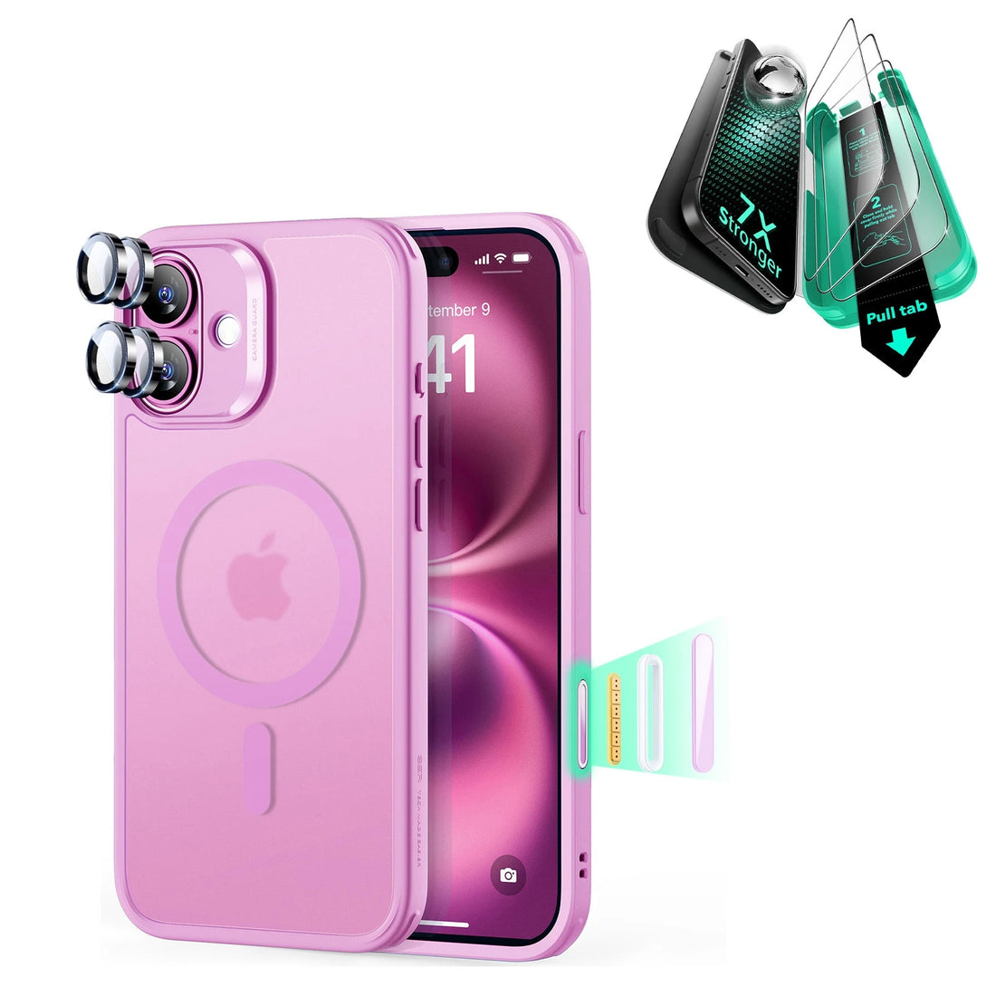 iPhone 16 Plus Classic Hybrid Magnetic Case (Camera Control) & Screen Protection Bundle - Frosted Pink ESR ESR