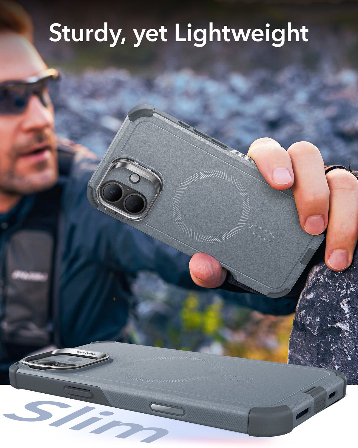 iPhone 16 Plus Cyber Tough Magnetic Case (Camera Control, Stash Stand) - Light Grey ESR ESR